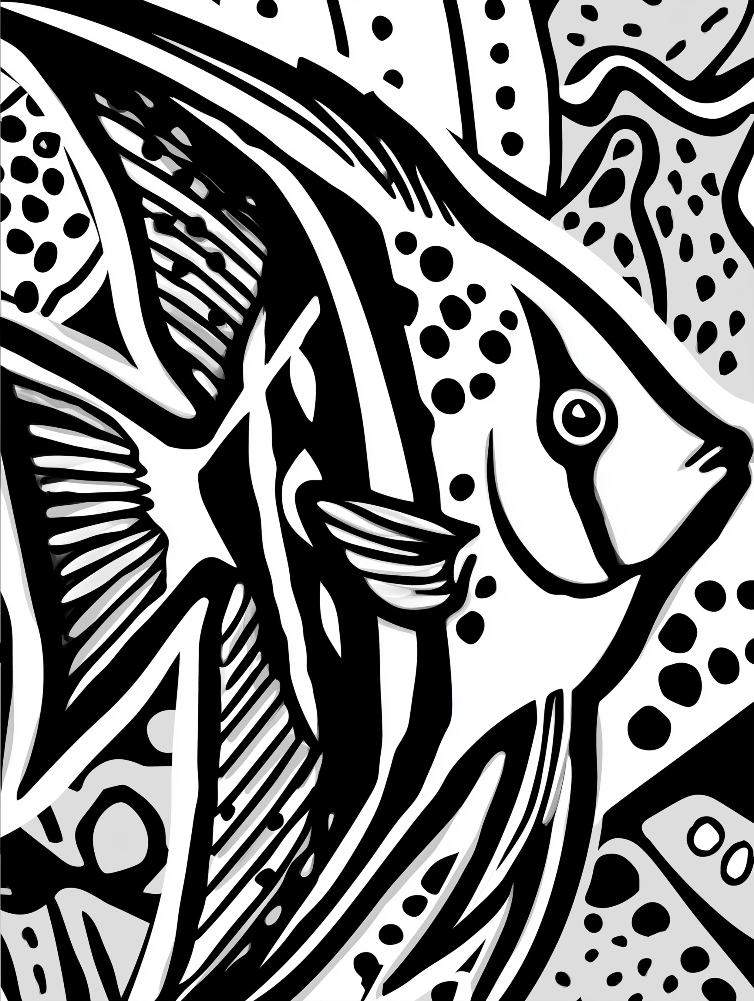 Free printable underwater coloring page for adults featuring a right facing angelfish